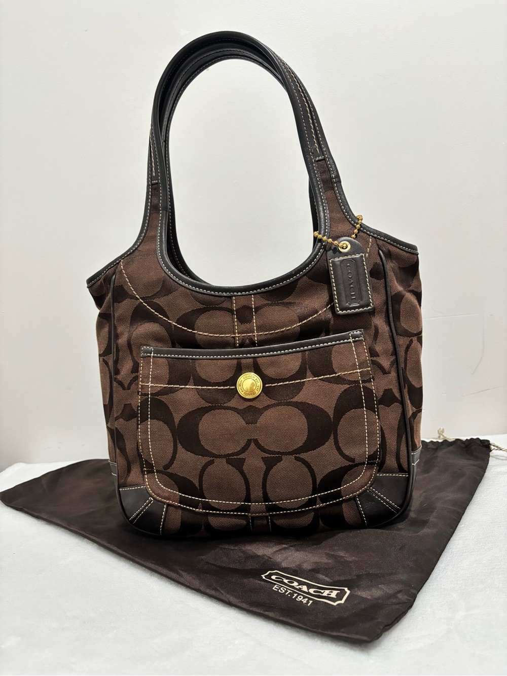 Vintage Coach Ergo Signature canvas shoulder tote in choco brown